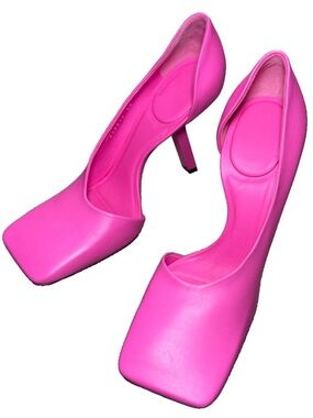 Balenciaga Void D'orsay Square Toe Leather 110mm Heels Neon Pink Size 38